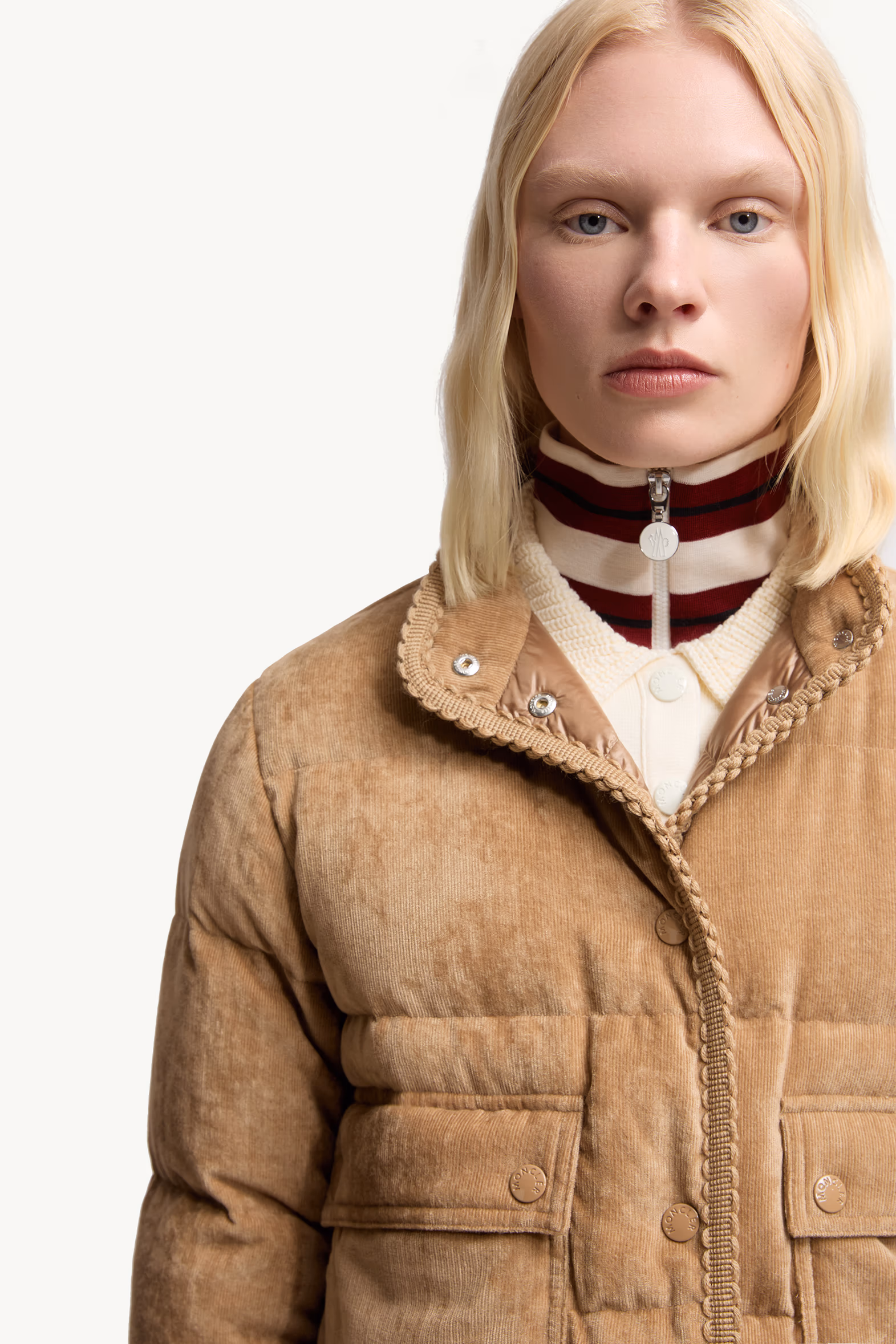 Essarts Braided Trim Corduroy Short Down Jacket Women Beige Moncler 6
